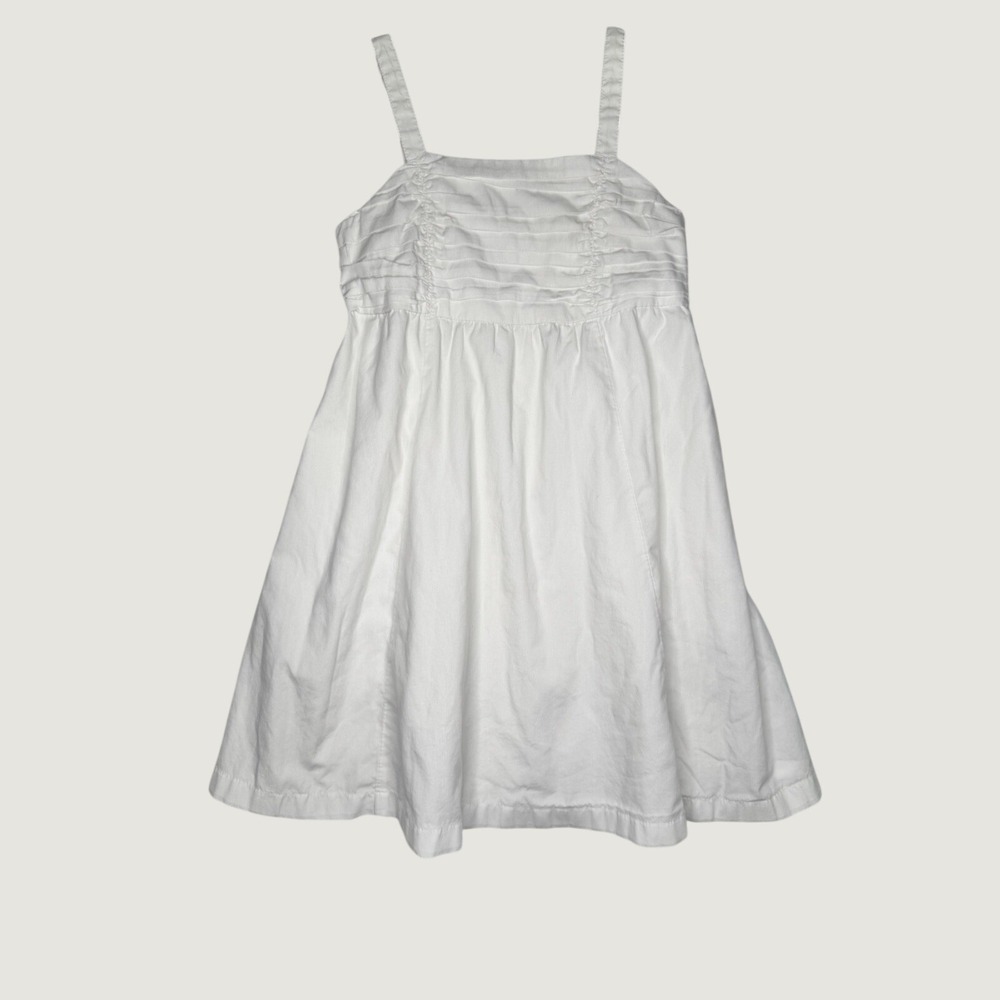 Size 9/10 Abercrombie Kids Girls White Sundress W/ Pockets Ruched Square Neck